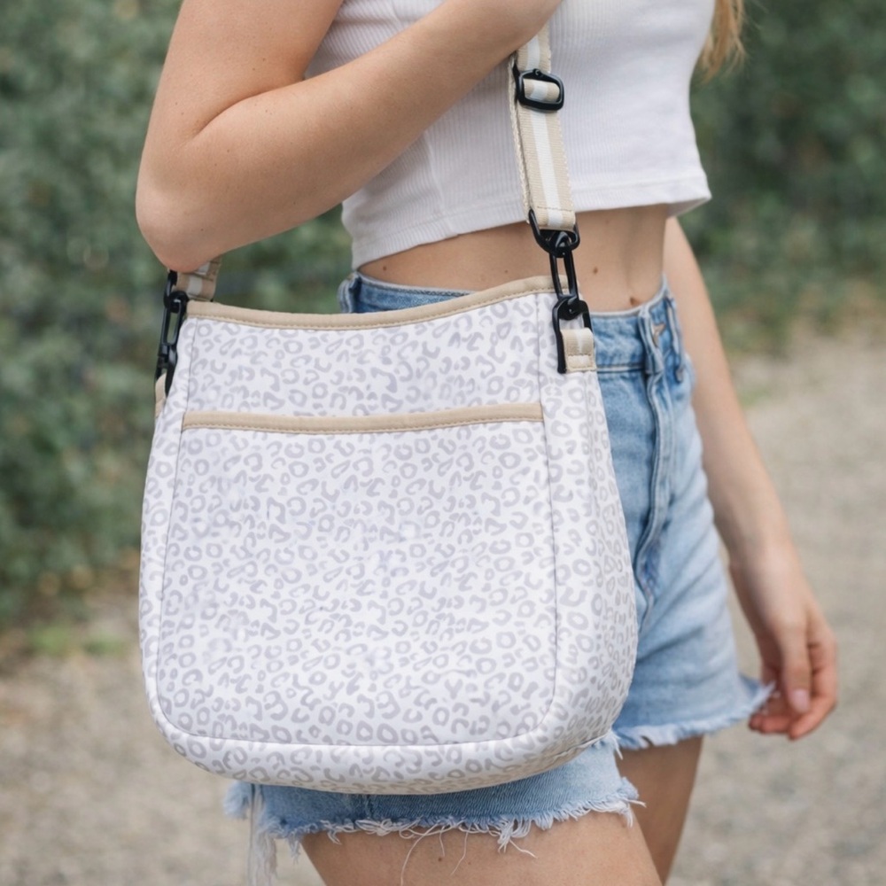 Elegant Cream Leopard Neoprene Crossbody Bag